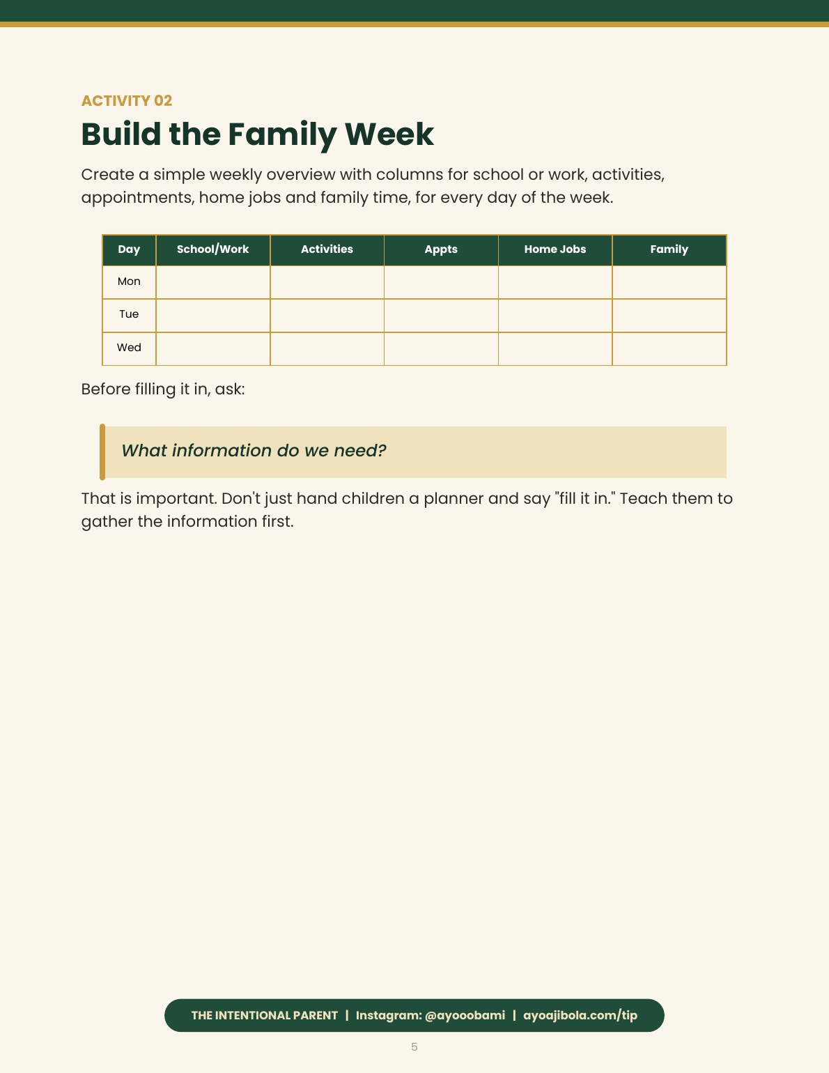 The Family Rhythm Planner, sample page 4
