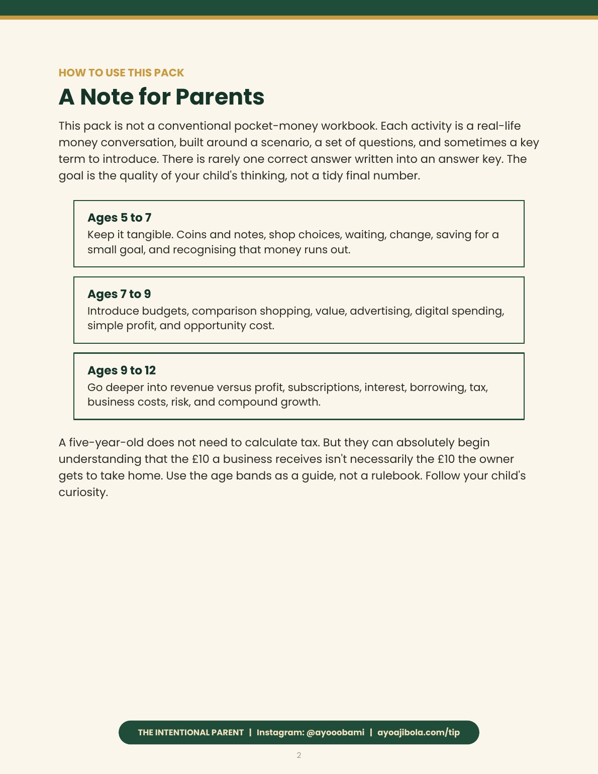 The Pocket Money Starter Pack, sample page 1
