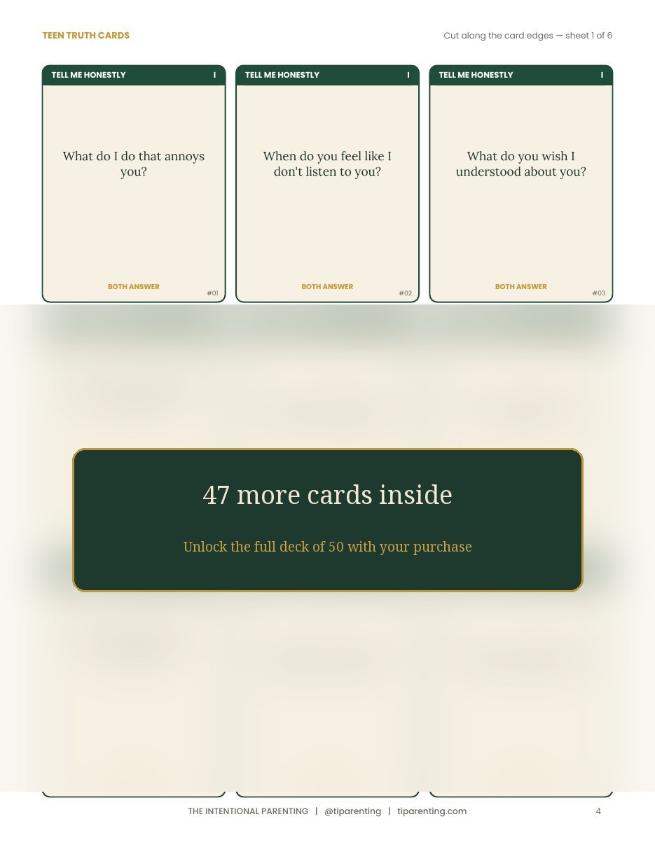 Teen Truth Cards, sample page 4